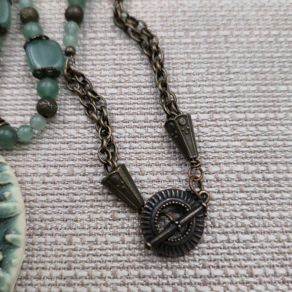 22 Inch Aventurine Stones Handmade Glass Pendant Necklace B999 - Picture 6 of 8